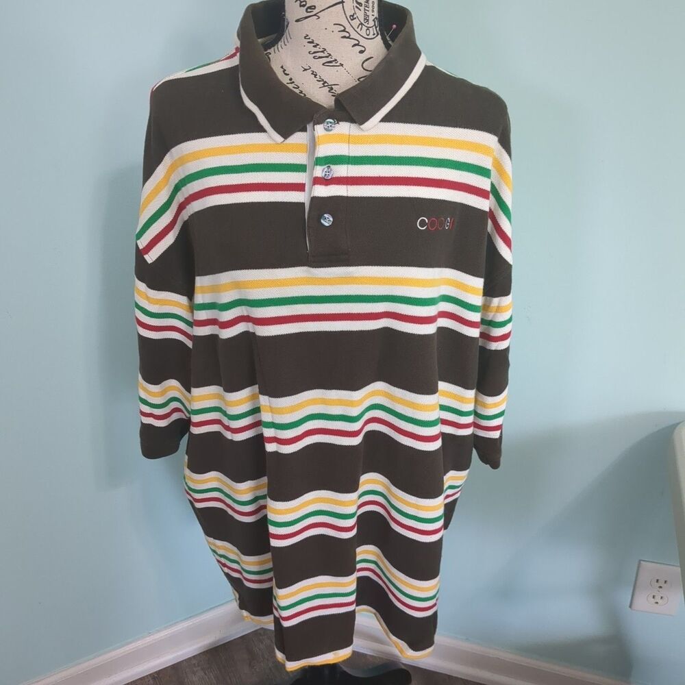 COOGI Mens 4XL XXXXL Short Sleeve Polo Shirt Striped Embroidered Biggie 90s y2k